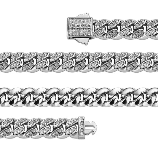 TREASURY MIDI | 10K Gold 8MM White Diamond Pave Cuban Link Bracelet