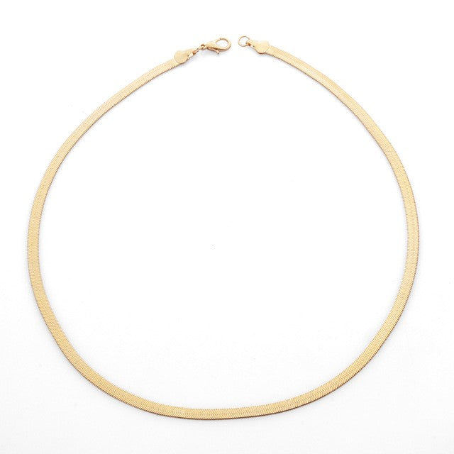 BARE MIDI 4MM | 18K Gold Stainless Steel Flat 4MM Herringbone Necklace