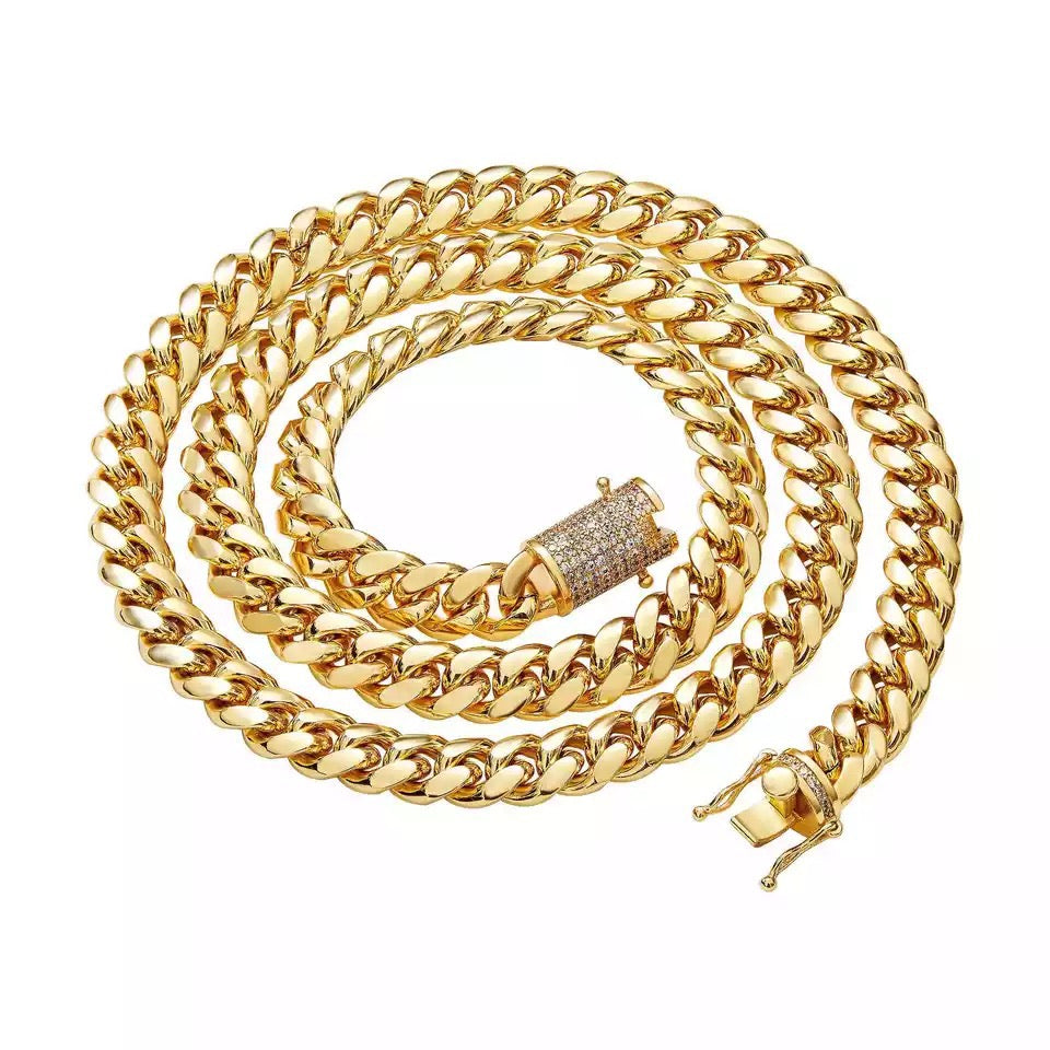 SALE: SYMPHONY | 18K Gold Stainless Steel 10MM Curb Link Pave Necklace