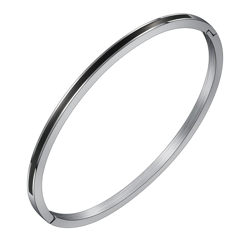 Silver Black Lacquer Bangle Bracelet