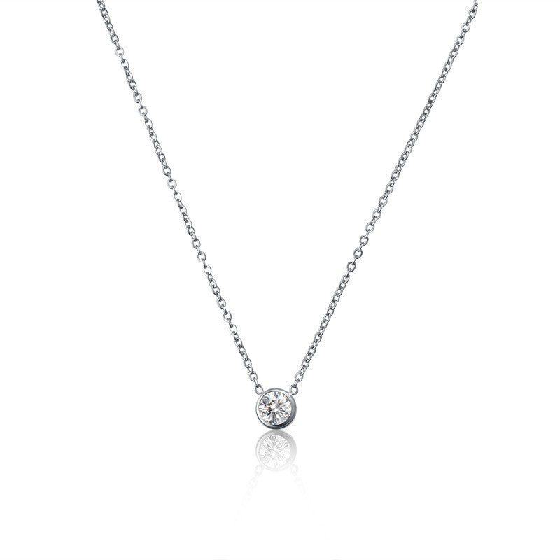 TWINKLE | Silver Dainty 6MM Bezel Diamond Necklace