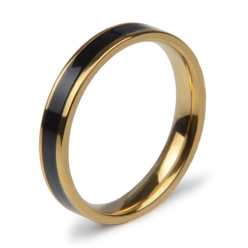 SALE: GLAZED NOIRE MIDI | 18K Gold Black Stainless Steel Lacquer 4MM Ring