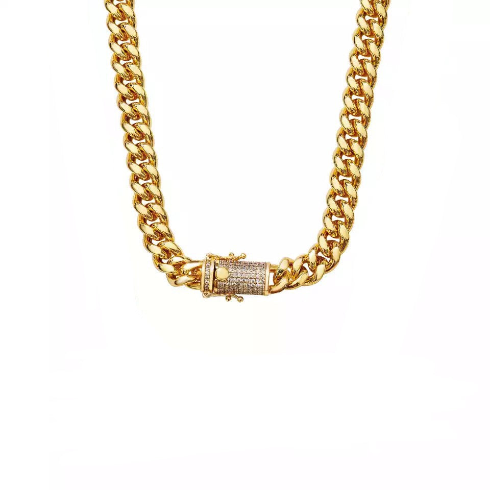 SALE: SYMPHONY | 18K Gold Stainless Steel 10MM Curb Link Pave Necklace