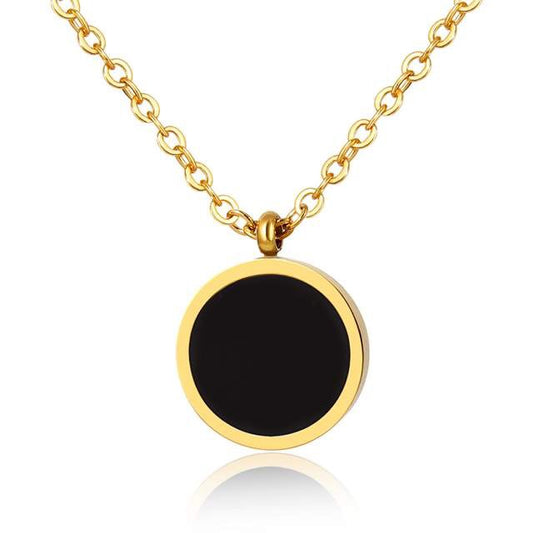VELVET NOIRE | 14K Gold Trim 10MM Black Lacquer Round Medallion Necklace
