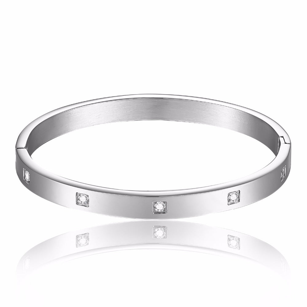 SALE: FORMATION | Silver Stainless Steel 6MM Diamond Square Embossed Stacker Love Bangle Bracelet