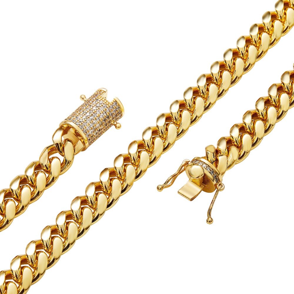SALE: SYMPHONY | 18K Gold Stainless Steel 10MM Curb Link Pave Necklace