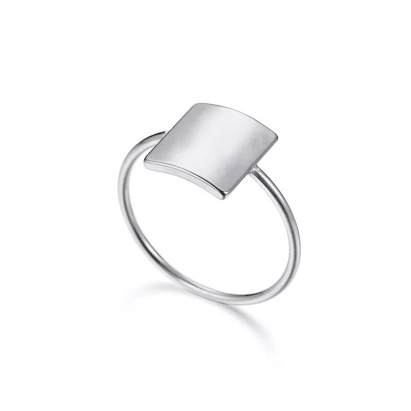 SALE: SHIELDED | Sliver Stainless Steel Semi-Matte Dainty Square Ring