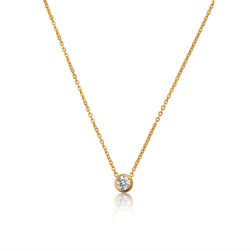TWINKLE | 14K Gold Dainty 6MM Bezel Diamond Necklace