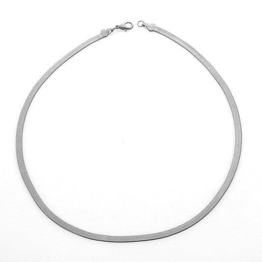 BARE MIDI 4MM |  Silver Shiny Flat 4MM Herringbone Necklace