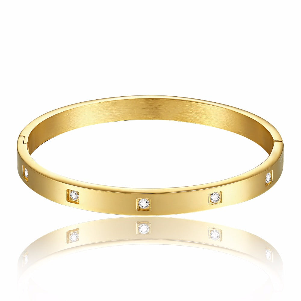 SALE: FORMATION | 14K Gold Stainless Steel 6MM Diamond Square Embossed Love Bangle Bracelet