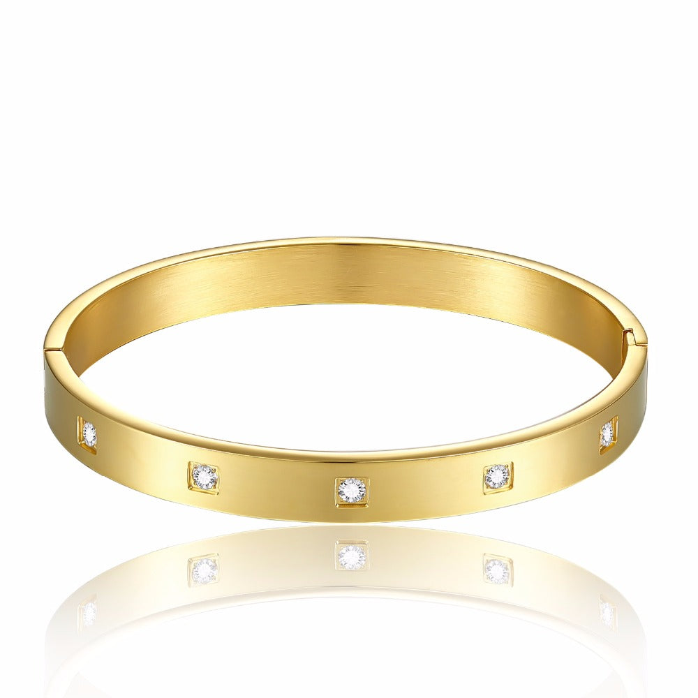 FORMATION GRAND | PLUS+ Size 18K Gold Stainless Steel Square Diamond 8MM Stacker Love Bangle Bracelet