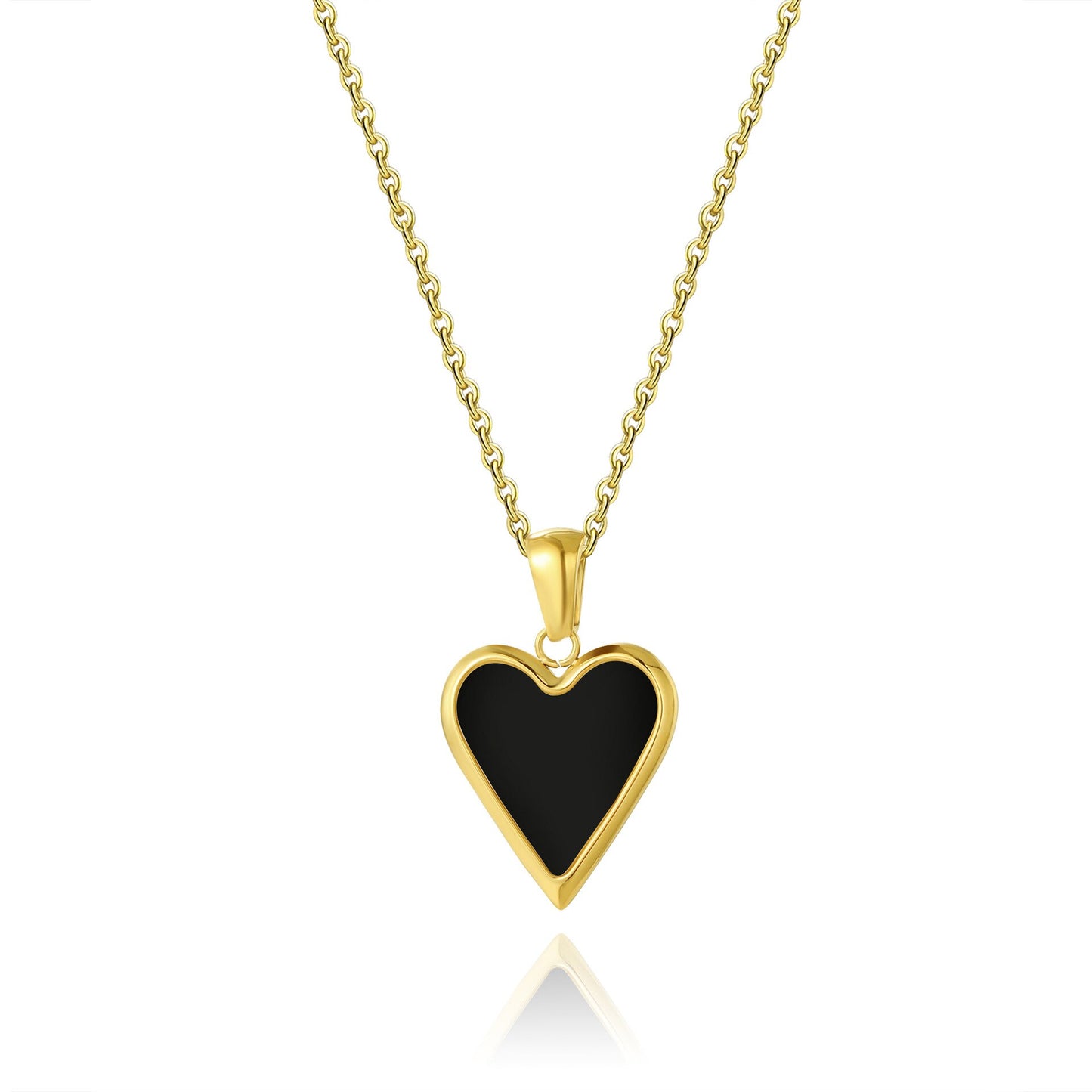 AMOUR NOIRE | 18K Gold Stainless Steel Black Enamel 16MM Heart Pendant Necklace