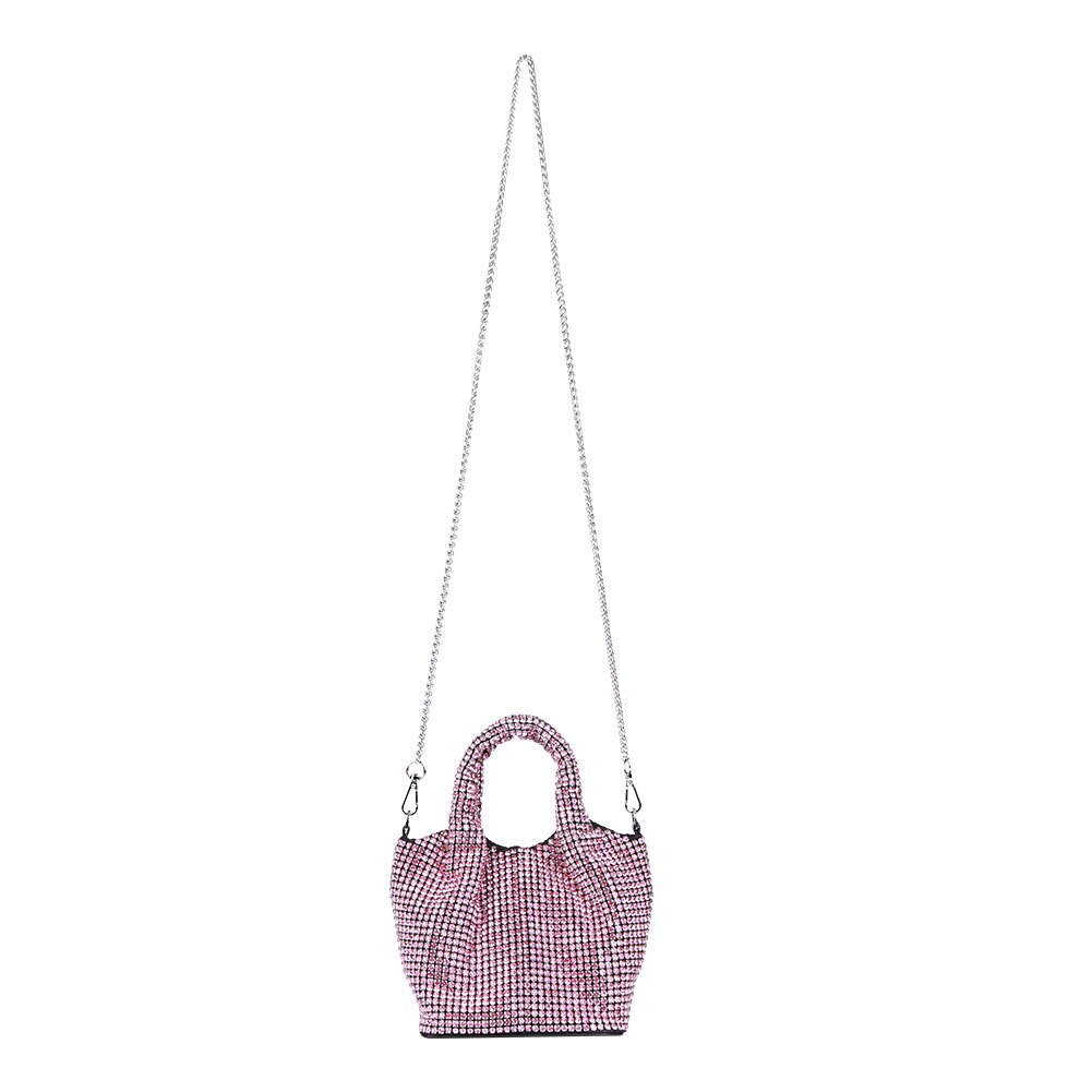 SALE: CHERISH BUBBLE GUM | Light Pink Mini Crystal Sparkly Slouch Diamond Bucket Tote Clutch Handbag