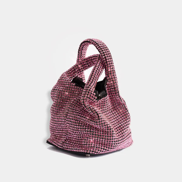 SALE: CHERISH MAGENTA | Hot Pink Mini Crystal Sparkly Slouch Diamond Bucket Tote Clutch Handbag