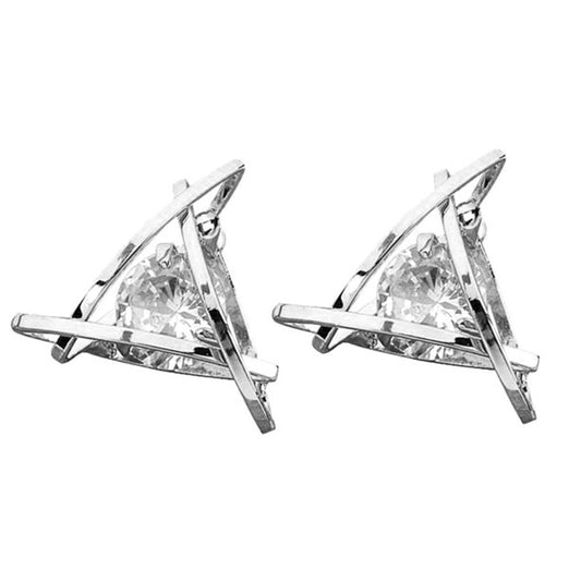 ENTANGLE | Silver Stainless Steel 12MM Triangle Round Crystal Diamond Stud Earrings