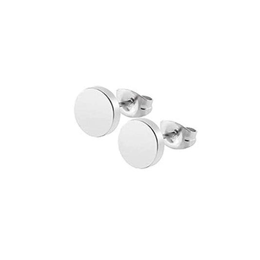 HOMME | Silver Stainless Steel 6MM Disc Round Stud Earrings
