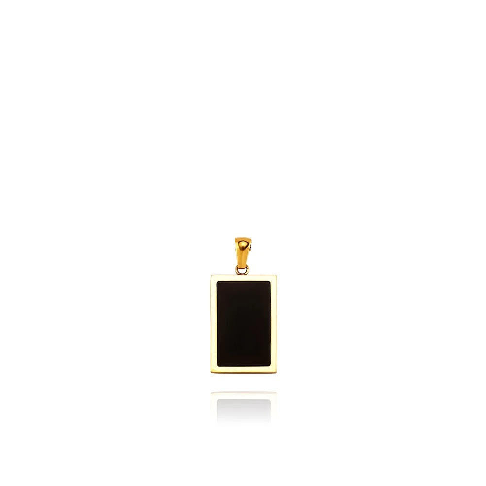 MADAME NOIRE | 18K Gold Lined Black Lacquer Reversible Polished Gold Rectangle Medallion Pendant Necklace