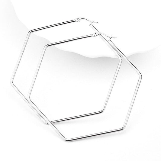 MONET | Silver Stainless Steel 1MM Thin Light-Weight Hexagon Hoop Earrings