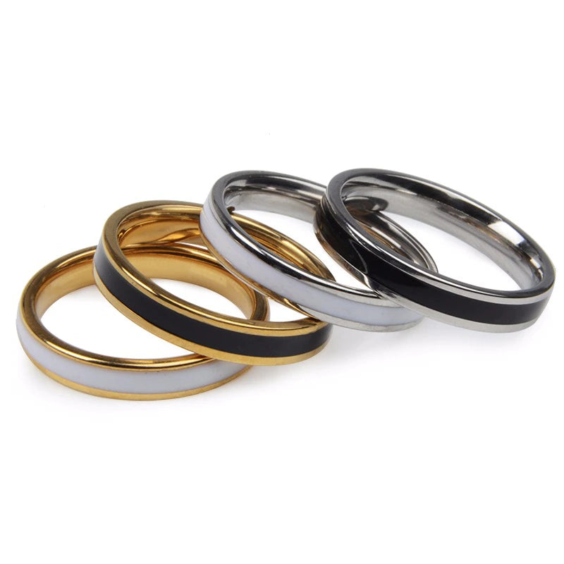 SALE: GLAZED BLANC MIDI | 18K Gold Stainless Steel 4MM White Lacquer Enamel Ring