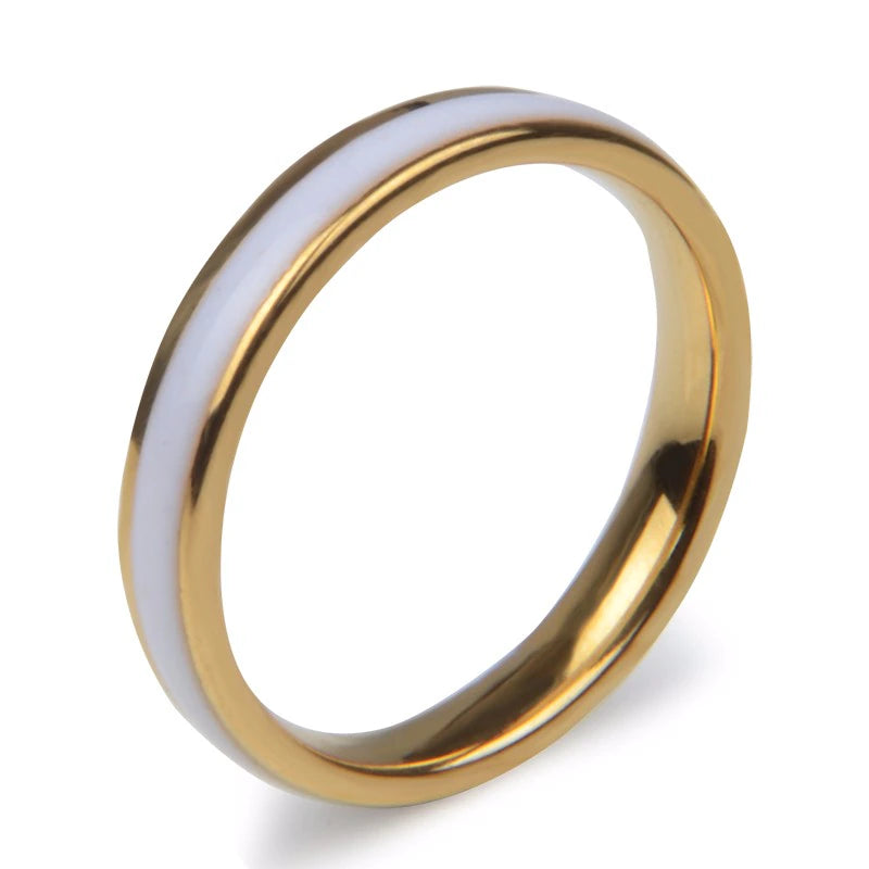 SALE: GLAZED BLANC MIDI | 18K Gold Stainless Steel 4MM White Lacquer Enamel Ring
