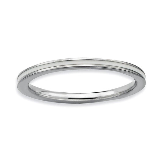 GLAZED NOIRE MINI | Silver Stainless Steel 2MM Thin Inlaid Black Lacquer Enamel Stacker Ring