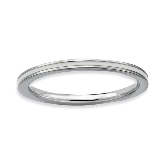 GLAZED BLANC MINI | Silver Stainless Steel 2MM Thin Inlaid White Lacquer Enamel Stacker Ring