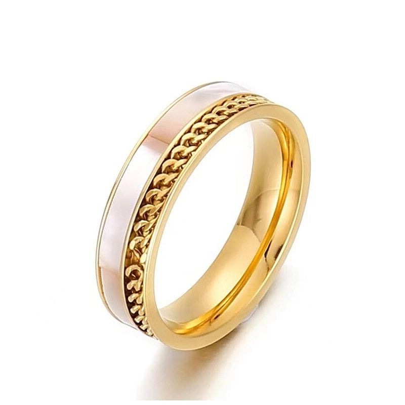 SALE: PROVENCE | 18K Gold Stainless Steel 4MM Mother of Pearl Shell and Cuban Link Ring