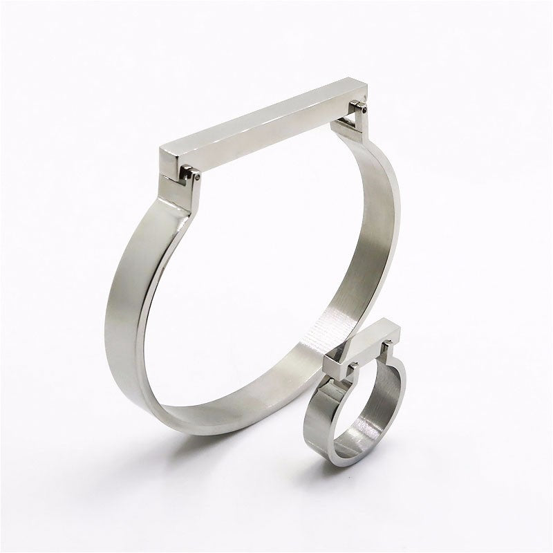 SALE: SLAB | Silver Stainless Steel 6MM Interlock 3D Architecture Stackable BAR Bracelet Ring