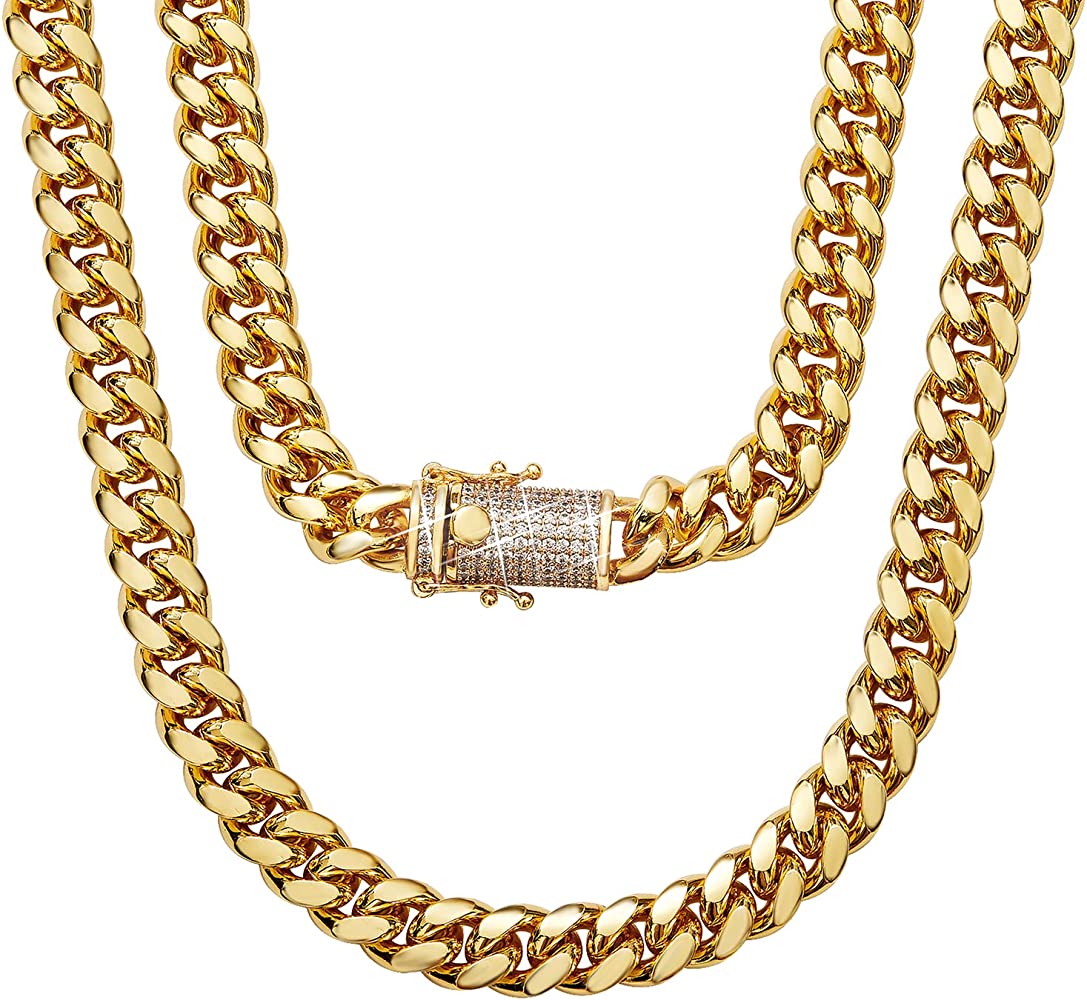 SALE: SYMPHONY | 18K Gold Stainless Steel 10MM Curb Link Pave Necklace