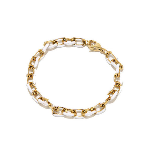 CANDY SNOW | 18K Gold and White Stainless Steel Lacquer 8MM Wide 3MM Thick Rolo Cable Chain Link Bracelet