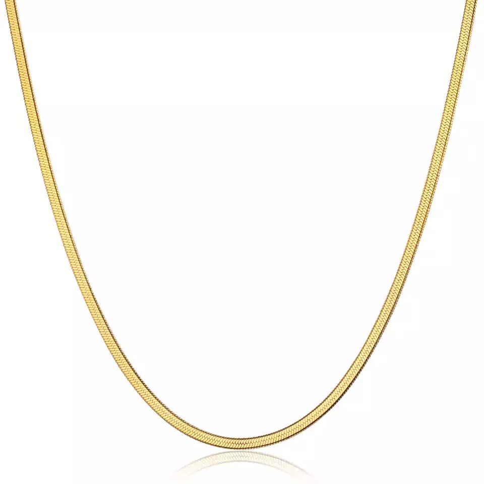 BARE MINI | 18K Gold Slim 2MM Flat Herringbone Necklace