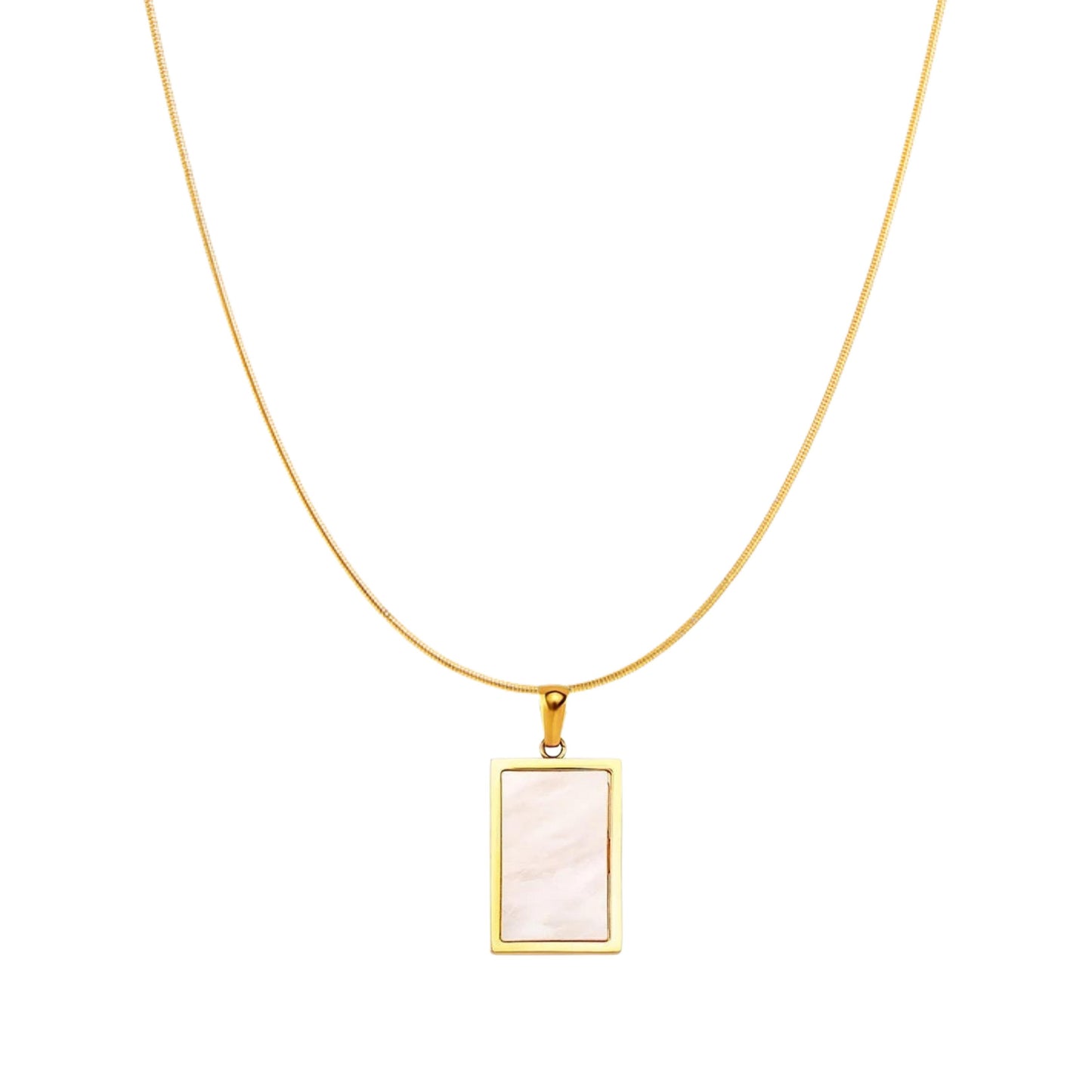 MADAME la PEARLA | 18K Gold Lined Mother of Pearl Shell Reversible Polished Gold Rectangle Medallion Pendant Necklace