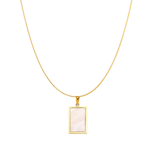 MADAME la PEARLA | 18K Gold Lined Mother of Pearl Shell Reversible Polished Gold Rectangle Medallion Pendant Necklace