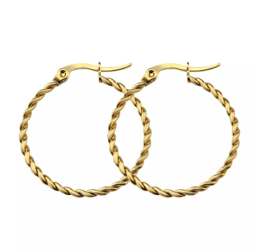 SALE: CASTAWAY MIDI | 18K Gold Stainless Steel 2MM Skinny Light-Weight 50MM Hoop Earrings