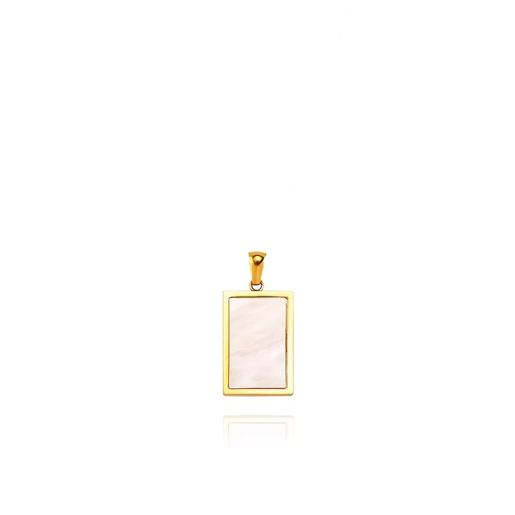 MADAME la PEARLA | 18K Gold Lined Mother of Pearl Shell Reversible Polished Gold Rectangle Medallion Pendant Necklace
