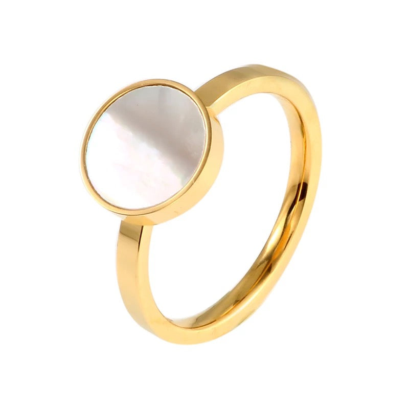 SALE: HOMME MINI | 18K Gold Stainless Steel 10MM Mother of Pearl Shell Coin Ring