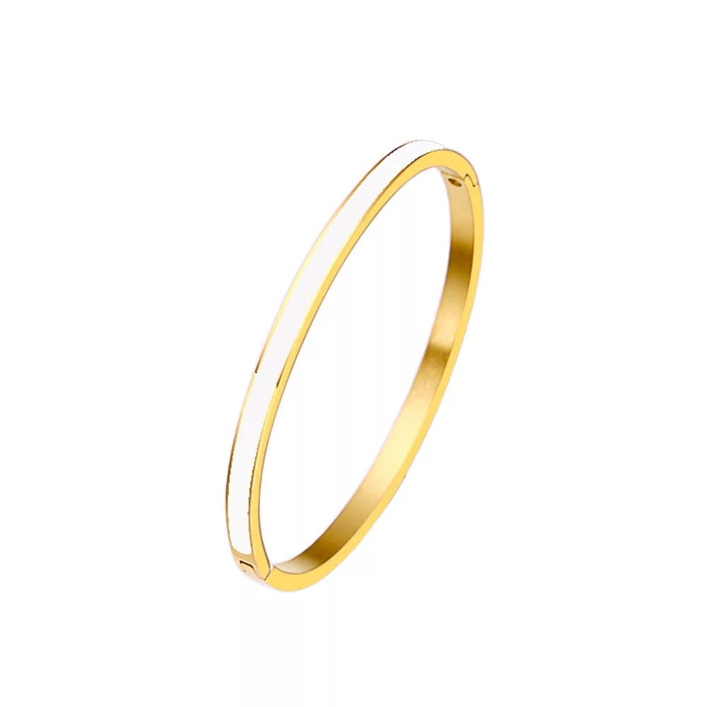 GLAZED SNOW 4MM | 14K Gold Stainless Steel 4MM White Lacquer Stacker Bangle Bracelet