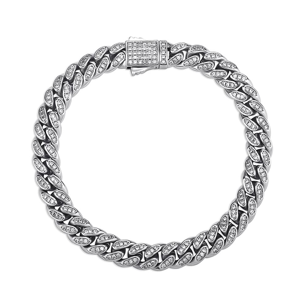 TREASURY MIDI | Silver 8MM White Diamond Pavé Cuban Link Necklace