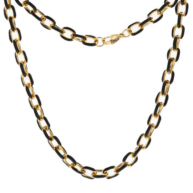 SALE: CANDY NOIRE | 18K Gold and Black Lacquer 8MM Wide 2MM Thick Rolo Link Necklace