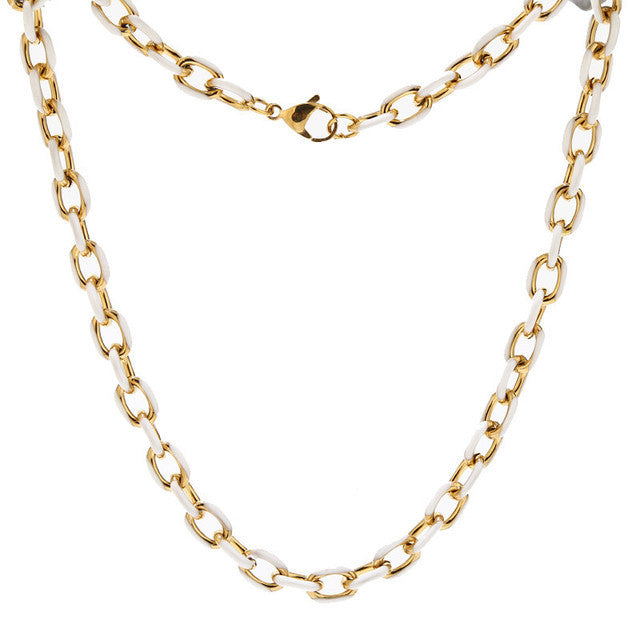 SALE: CANDY SNOW | 18K Gold and White Lacquer 8MM Wide 3MM Thick Rolo Cable Link Necklace