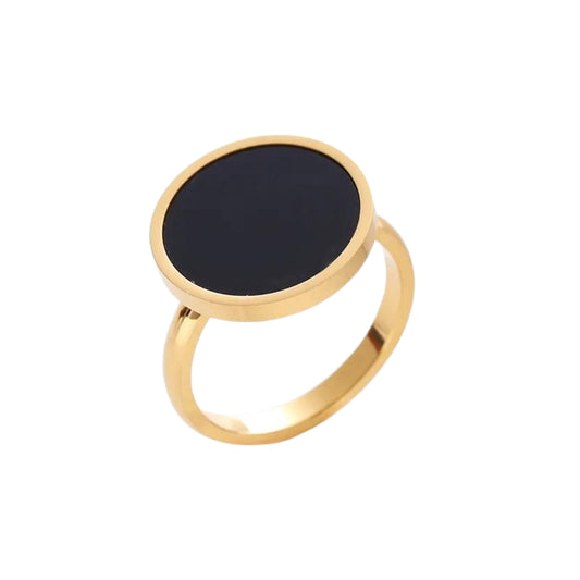 VELVET NOIRE | 18K Gold Stainless Steel  Round Coin Medallion Lacquer Ring