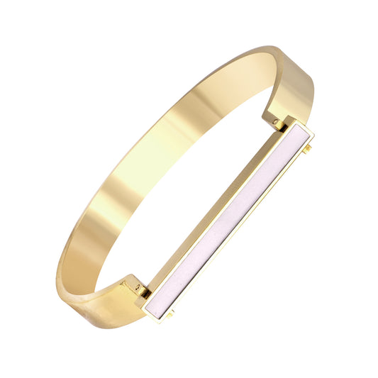 SLAB BLANC | 18K Gold Interlock White Lacquer Enamel BAR Bangle Bracelet