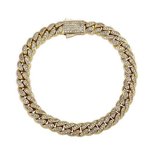 TREASURY MIDI | 10K Gold 8MM White Diamond Pave Cuban Link Bracelet