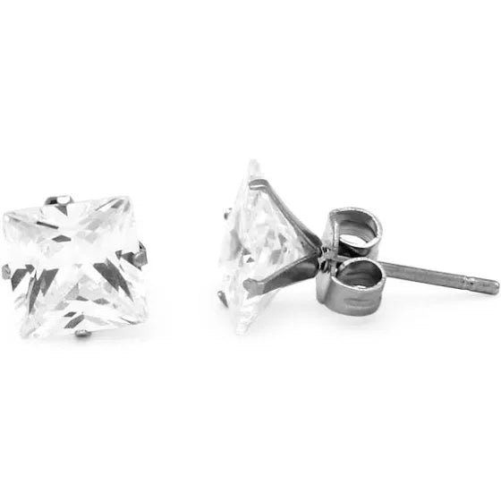 PRINCESS | Silver 6MM Square Cubic Zirconia Diamond Earrings
