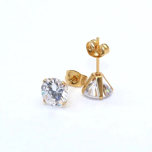 CHERISH | 18K Gold 6MM Round Cubic Zirconia Crystal Diamond Earrings