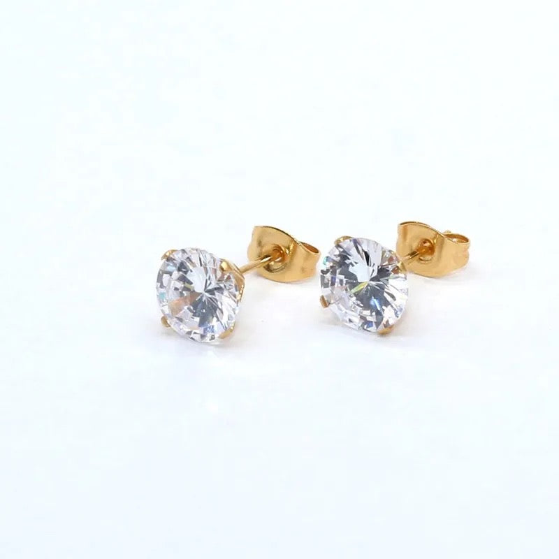 CHERISH | 18K Gold 6MM Round Cubic Zirconia Crystal Diamond Earrings