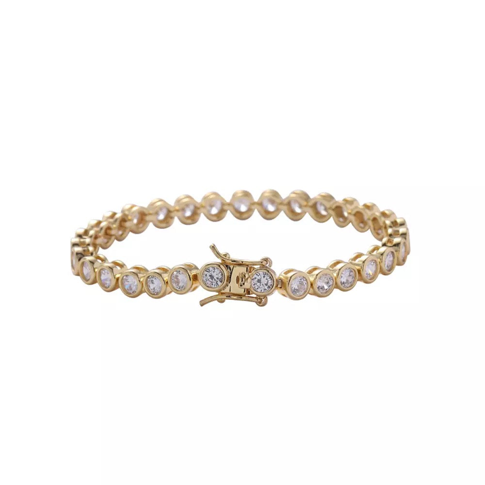 EMPRESS | 18K Gold Brass 6MM White Diamond Bezel Tennis Bracelet