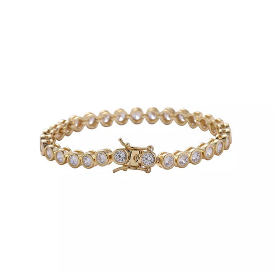 EMPRESS | 18K Gold Brass 6MM White Diamond Bezel Tennis Bracelet