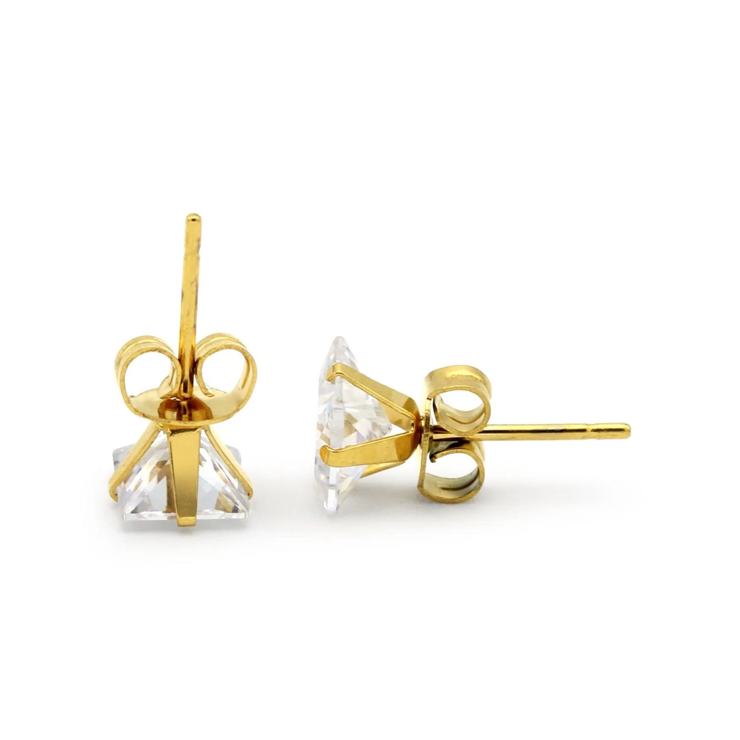 DLUXCA Square Crystal Candy Stone on Gold Plated Studs Earring Supplies CZ Single Stone Golden Earring Jewelry Supply Component GP-693 GP-694 GP-695