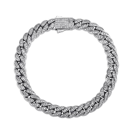 TREASURY MIDI | Silver 8MM White Diamond Pavé Cuban Link Bracelet